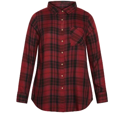Women's Plus Size Kylee Plaid Shirt - Sangria | AVENUE 4 Women's Plus Size Kylee Plaid Shirt - Sangria | AVENUE - Image 2