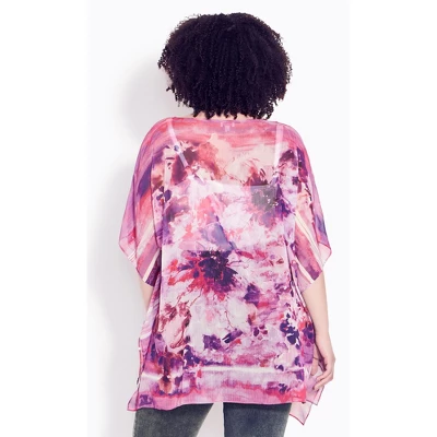 Women's Plus Size Watercolor Poncho - Purple Watercolor | AVENUE 3 Women's Plus Size Watercolor Poncho - Purple Watercolor | AVENUE