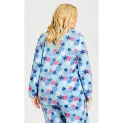 Alternative view of Women's Plus Size Snowflake Button Fleece Sleep Top - Blue | AVENUE