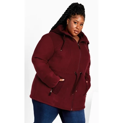 Women's Plus Size Fleece Hood Coat - Rhubarb | AVENUE 10 Women's Plus Size Fleece Hood Coat - Rhubarb | AVENUE - Image 8