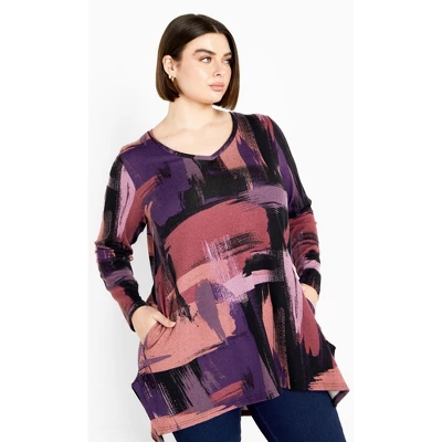 Women's Plus Size Eva Hacci Tunic - Berry | AVENUE 5 Women's Plus Size Eva Hacci Tunic - Berry | AVENUE - Image 3