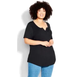 Women's Plus Size Split Neck Top - Black | AVENUE 17 Women's Plus Size Split Neck Top - Black | AVENUE -Avenue Shop GUEST 45a16ab1 df11 45d6 a7ad a83252f2f870