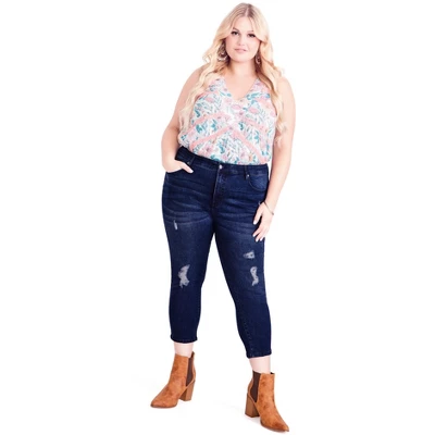 Women's Plus Size Holly Crop Ripped Jean - Dark Wash | AVENUE. 5 Women's Plus Size Holly Crop Ripped Jean - Dark Wash | AVENUE. - Image 3