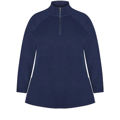 Women's Plus Size Polar Fleece Pocket Tunic - Navy | AVENUE 4 Women's Plus Size Polar Fleece Pocket Tunic - Navy | AVENUE - Image 2