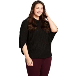 Women's Plus Size Textured Knit Poncho - Black | AVENUE 9 Women's Plus Size Textured Knit Poncho - Black | AVENUE -Avenue Shop GUEST 4962d1fc bf15 417d 81b3 41838a384e9b