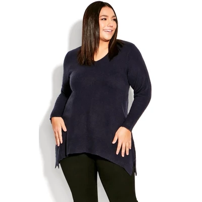 Women's Plus Size Deep Valley V Neck Sweater - Navy | AVENUE 7 Women's Plus Size Deep Valley V Neck Sweater - Navy | AVENUE - Image 5