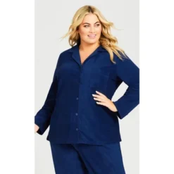Women's Plus Size Button Fleece Top - Navy | AVENUE -Avenue Shop GUEST 4a2fb7e4 36b6 4301 af74 a36f59967f60