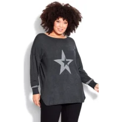 Women's Plus Size Abstract Star Sweater - Charcoal | AVENUE 12 Women's Plus Size Abstract Star Sweater - Charcoal | AVENUE -Avenue Shop GUEST 4a4b5333 75fb 4c72 8666 61fc16767b9b