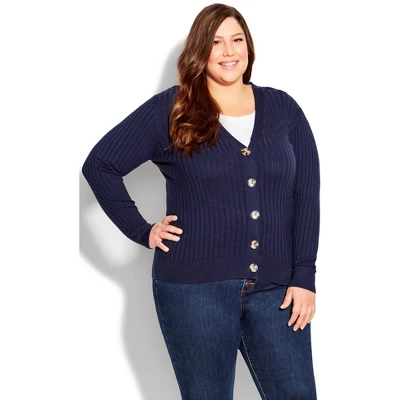 Women's Plus Size Ribbed Knit Button Cardigan - Navy | AVENUE 6 Women's Plus Size Ribbed Knit Button Cardigan - Navy | AVENUE - Image 4
