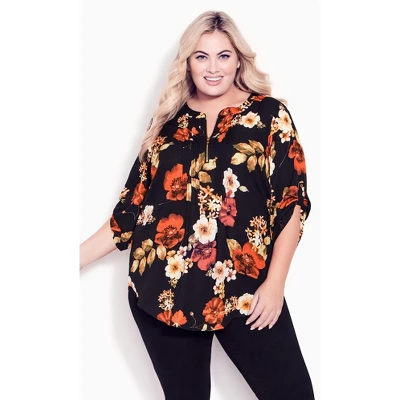 Women's Plus Size Eastbrook Print Top - Black | AVENUE 10 Women's Plus Size Eastbrook Print Top - Black | AVENUE - Image 8