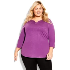Women's Plus Size Notch Neck 3/4 Sleeve Plain Tee - Deep Lilac | AVENUE 17 Women's Plus Size Notch Neck 3/4 Sleeve Plain Tee - Deep Lilac | AVENUE -Avenue Shop GUEST 505c167f 91f9 4737 8cc0 61f8fbfcc2cb