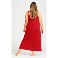 Women's Plus Size Lace Trim Maxi Sleep Dress - Red | AVENUE