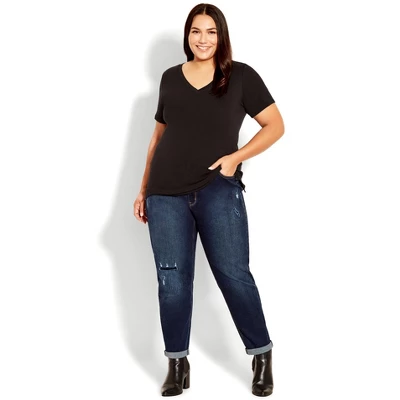 Women's Plus Size Girlfriend Rip Jean Dark Wash - Tall | AVENUE 9 Women's Plus Size Girlfriend Rip Jean Dark Wash - Tall | AVENUE - Image 7