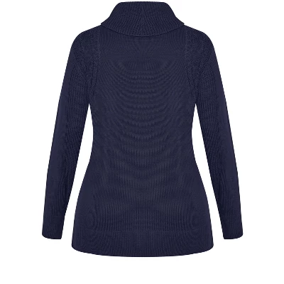 Women's Plus Size Rosie Cable Knit Sweater - Navy | AVENUE 8 Women's Plus Size Rosie Cable Knit Sweater - Navy | AVENUE - Image 6