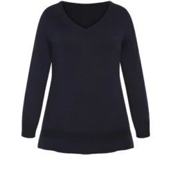 Alternative view of Women's Plus Size Ribbed Trim Sweater - Navy | AVENUE
