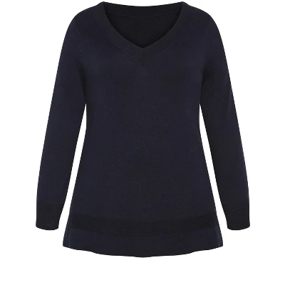 Women's Plus Size Ribbed Trim Sweater - Navy | AVENUE 4 Women's Plus Size Ribbed Trim Sweater - Navy | AVENUE - Image 2