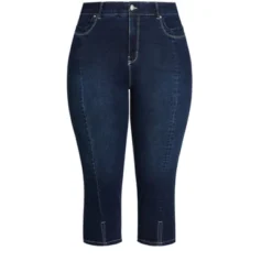 Alternative view of Women's Plus Size Slit Denim Capri - Dark Wash | AVENUE