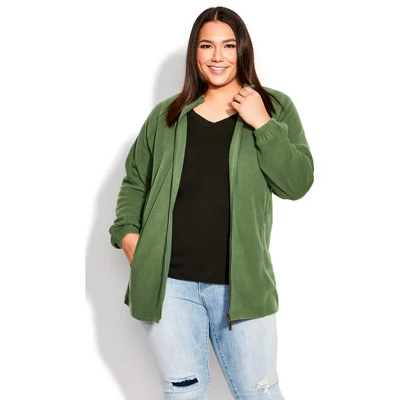 Women's Plus Size Polar Fleece Zip Jacket - Green | AVENUE 7 Women's Plus Size Polar Fleece Zip Jacket - Green | AVENUE - Image 5