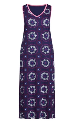 Alternative view of Women's Plus Size Side Split Sleeveless Print Maxi Sleep Dress - Violet | AVENUE