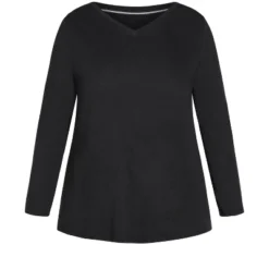 Alternative view of Women's Plus Size V Neck Essential 3/4 Sleeve Tee - Black | AVENUE