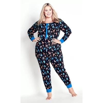 Women's Plus Size Festive Print Onesie - Black | AVENUE 8 Women's Plus Size Festive Print Onesie - Black | AVENUE - Image 6