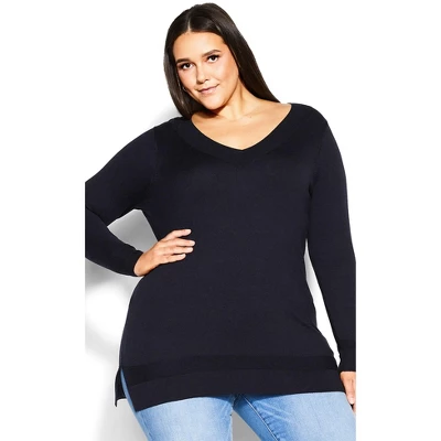 Women's Plus Size Ribbed Trim Sweater - Navy | AVENUE 5 Women's Plus Size Ribbed Trim Sweater - Navy | AVENUE - Image 3
