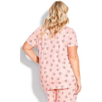 Women's Plus Size Hedgehog Button Sleep Top - Pink | AVENUE 3 Women's Plus Size Hedgehog Button Sleep Top - Pink | AVENUE