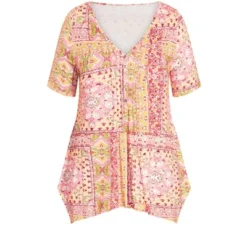 Alternative view of Women's Plus Size Sharkbite Print Top - Pink Sherbet | AVENUE