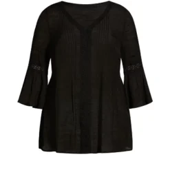 Alternative view of Women's Plus Size Pleat Lace Tunic - Black | AVENUE