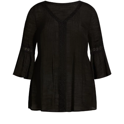 Women's Plus Size Pleat Lace Tunic - Black | AVENUE 4 Women's Plus Size Pleat Lace Tunic - Black | AVENUE - Image 2