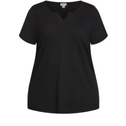 Women's Plus Size Split Neck Tee - Black | AVENUE -Avenue Shop GUEST 64d5922b 4ce1 4c35 a748 2dce7aa41b2d