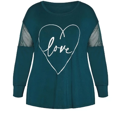 Women's Plus Size Mesh Sleeve Top - Jewel Green | AVENUE 4 Women's Plus Size Mesh Sleeve Top - Jewel Green | AVENUE - Image 2