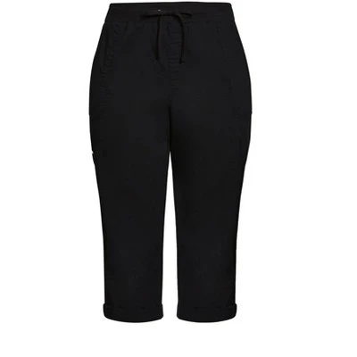 Women's Plus Size Cotton Roll Up Capri - Black | AVENUE 4 Women's Plus Size Cotton Roll Up Capri - Black | AVENUE - Image 2