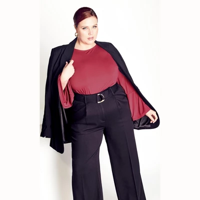 Women's Plus Size Burrow Plain Top - Berry | AVENUE 6 Women's Plus Size Burrow Plain Top - Berry | AVENUE - Image 4