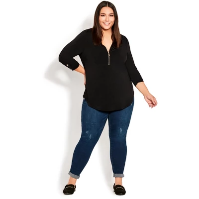 Women's Plus Size Chloe Zip Plain Top - Black | AVENUE 5 Women's Plus Size Chloe Zip Plain Top - Black | AVENUE - Image 3