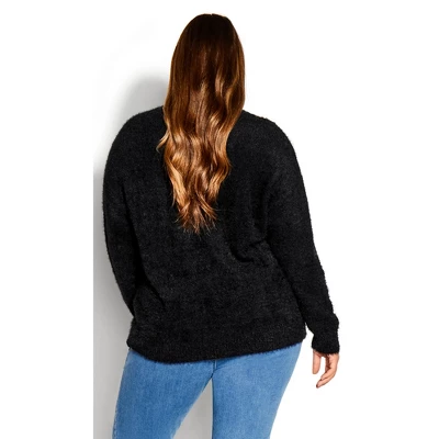 Women's Plus Size Snow Sparkle Sweater - Black | AVENUE 4 Women's Plus Size Snow Sparkle Sweater - Black | AVENUE - Image 2