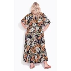 Women's Plus Size Sasha Flutter Sleeve Maxi Dress - Black Palm | AVENUE