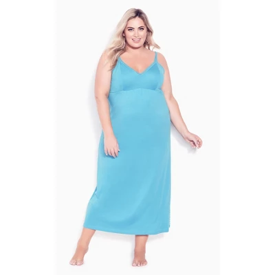 Women's Plus Size Lace Trim Maxi Sleep Dress - Milky Blue | AVENUE 5 Women's Plus Size Lace Trim Maxi Sleep Dress - Milky Blue | AVENUE - Image 3