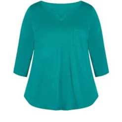 Women's Plus Size Notch Neck 3/4 Sleeve Plain Tee - Jade | AVENUE 13 Women's Plus Size Notch Neck 3/4 Sleeve Plain Tee - Jade | AVENUE -Avenue Shop GUEST 6e5544d6 26dd 4811 a55a 7215999c88eb