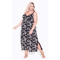 Women's Plus Size Lace Trim Mono Floral Maxi Sleep Dress - Black | AVENUE 7 Women's Plus Size Lace Trim Mono Floral Maxi Sleep Dress - Black | AVENUE -Avenue Shop GUEST 72ef0f44 205c 47db 8102 f7a7838c0f58