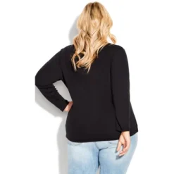 Women's Plus Size V Neck Essential 3/4 Sleeve Tee - Black | AVENUE