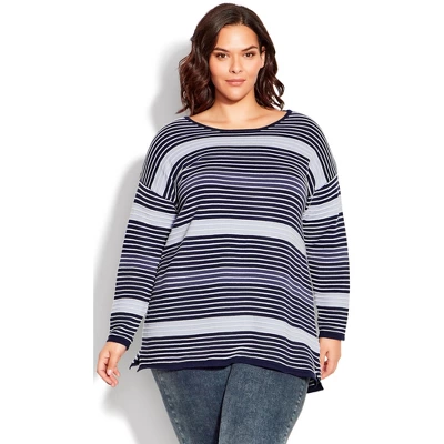 Women's Plus Size Hannah Stripe Sweater - Navy | AVENUE 5 Women's Plus Size Hannah Stripe Sweater - Navy | AVENUE - Image 3