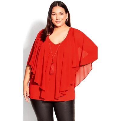Women's Plus Size Mira Overlay Necklace Top - Watermelon | AVENUE 5 Women's Plus Size Mira Overlay Necklace Top - Watermelon | AVENUE - Image 3