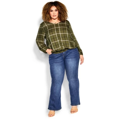 Women's Plus Size Suki Check Top - Khaki | AVENUE 9 Women's Plus Size Suki Check Top - Khaki | AVENUE - Image 7