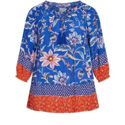Alternative view of Women's Plus Size Brea Peasant Top - Blue | AVENUE