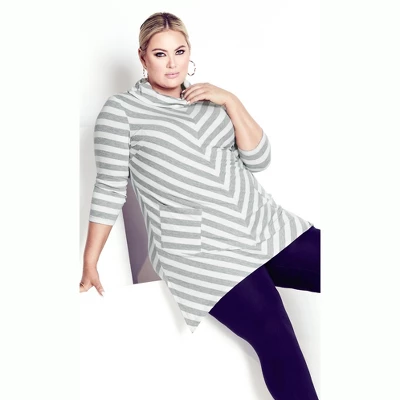 Women's Plus Size Emily Panel Stripe Tunic - Ivory | AVENUE 5 Women's Plus Size Emily Panel Stripe Tunic - Ivory | AVENUE - Image 3