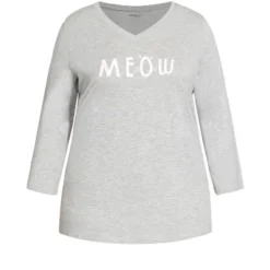 Women's Plus Size Meow Sleep Top - Gray | AVENUE -Avenue Shop GUEST 7d64955c 982b 44bb a4a2 65ea664d1277