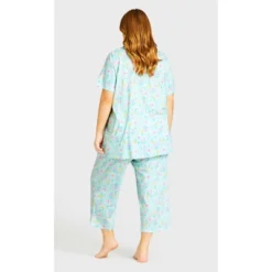 Women's Plus Size Tie Waist Print Sleep Pant - Mint Floral | AVENUE