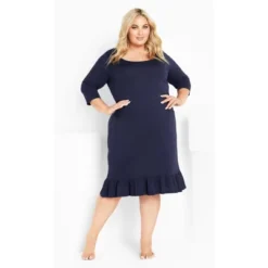 Women's Plus Size Frill Hem Sleep Dress - Navy | AVENUE 11 Women's Plus Size Frill Hem Sleep Dress - Navy | AVENUE -Avenue Shop GUEST 7e62a905 09f3 45c8 9ea2 2df769de7a48