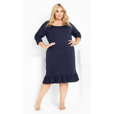 Women's Plus Size Frill Hem Sleep Dress - Navy | AVENUE 7 Women's Plus Size Frill Hem Sleep Dress - Navy | AVENUE - Image 5